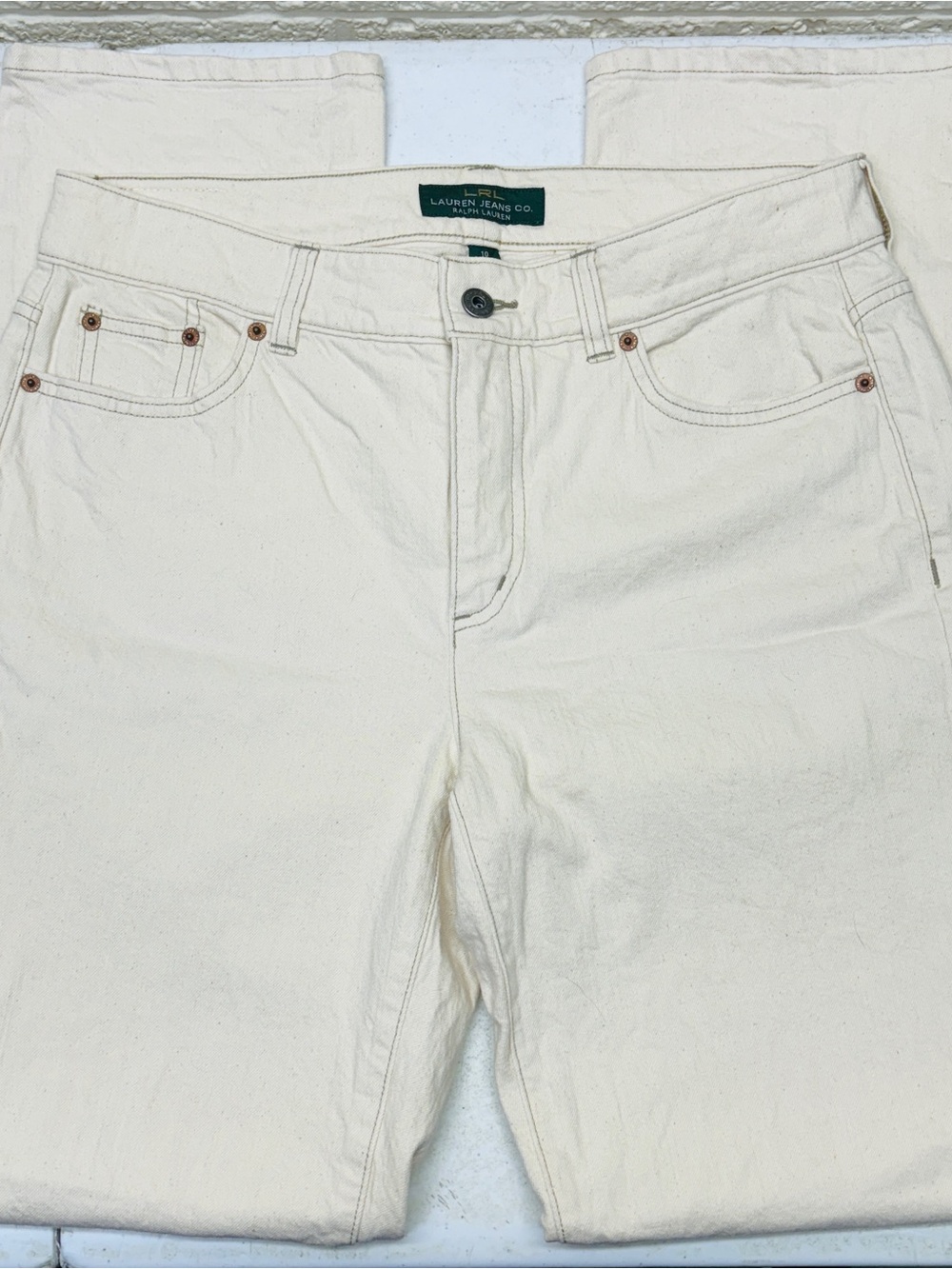VTG‼ Y2K RALPH LAUREN LRL Jeans Co. Sz 10 Off-White Straight Leg Stretch Denim